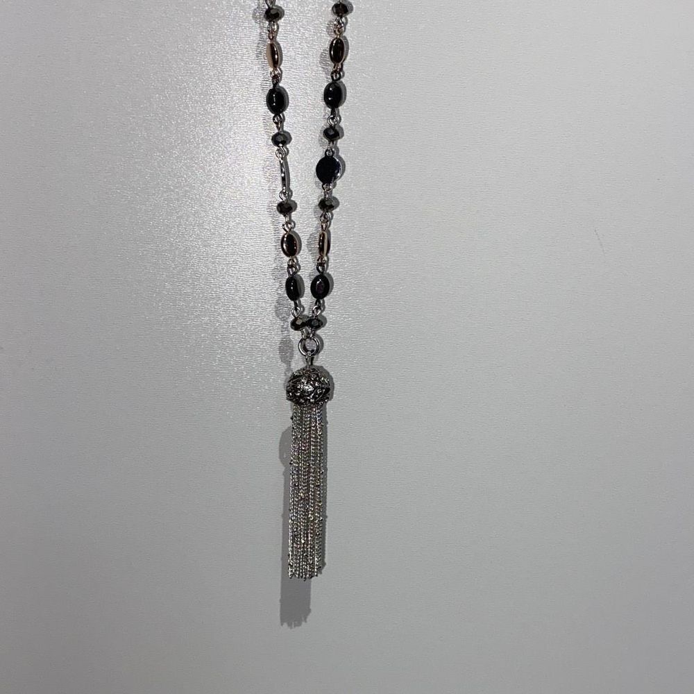 Nine West Women's Beaded Tassel Silver Necklace Choker NWT